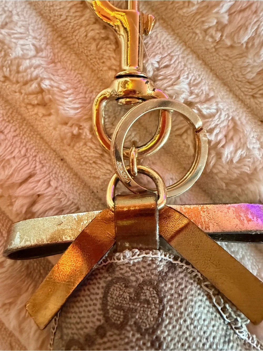 Gucci Gold and Brown Leather Dog Keyring Charm